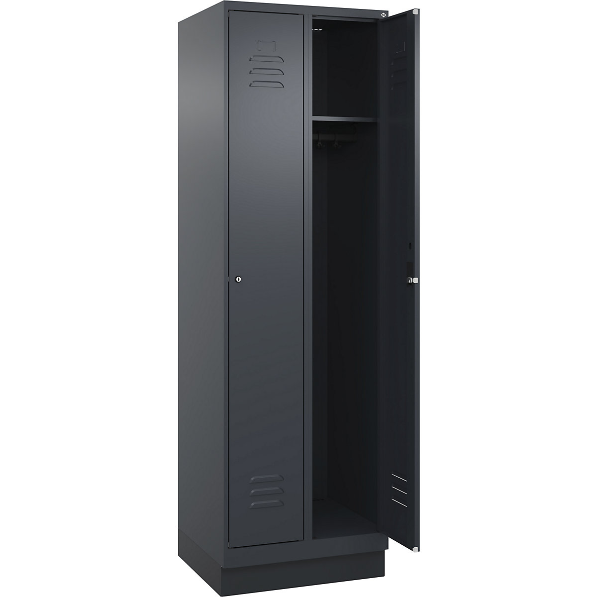 Cacifo Classic PLUS – C+P, 2 compartimentos, cinzento, L 600 mm, com rodapé, fechadura de cilindro-0