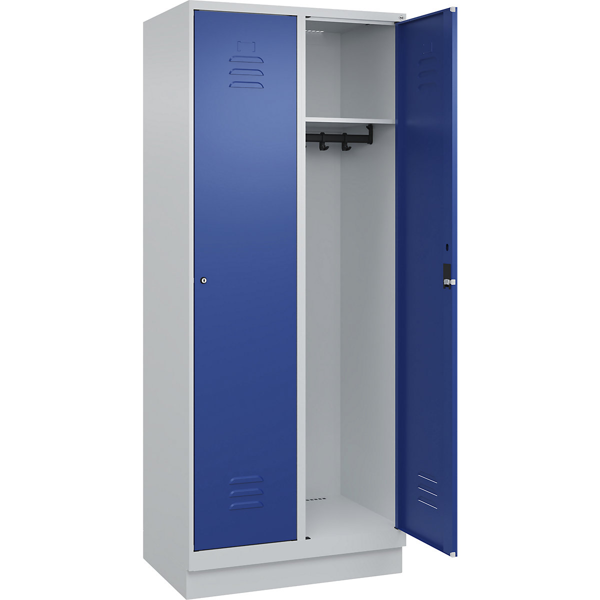 Cacifo Classic PLUS – C+P, 2 compartimentos, cinzento claro/azul genciana, L 800 mm, com rodapé, fechadura de cilindro-0