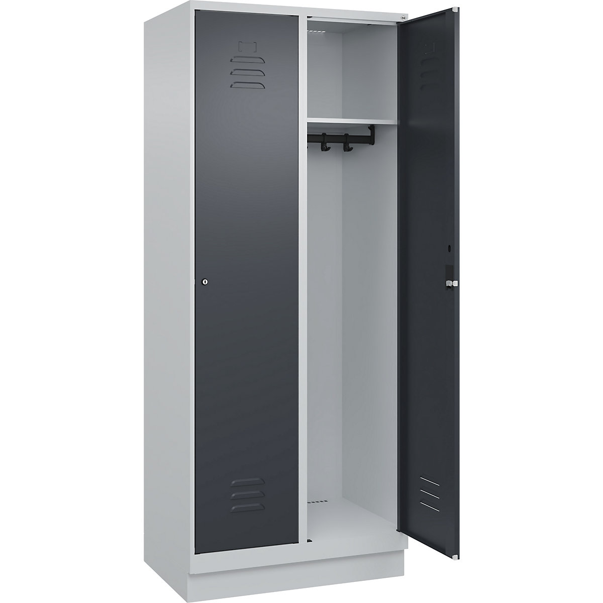 Cacifo Classic PLUS – C+P, 2 compartimentos, cinzento claro/cinzento, L 800 mm, com rodapé, fechadura de cilindro-0
