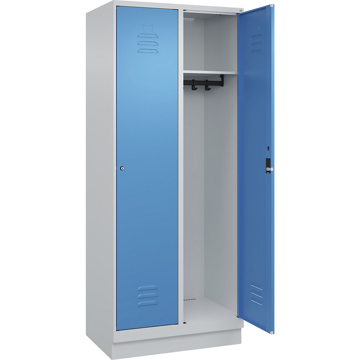 Cacifo Classic PLUS – C+P, 2 compartimentos, cinzento claro/azul claro, L 800 mm, com rodapé, fechadura de cilindro-0