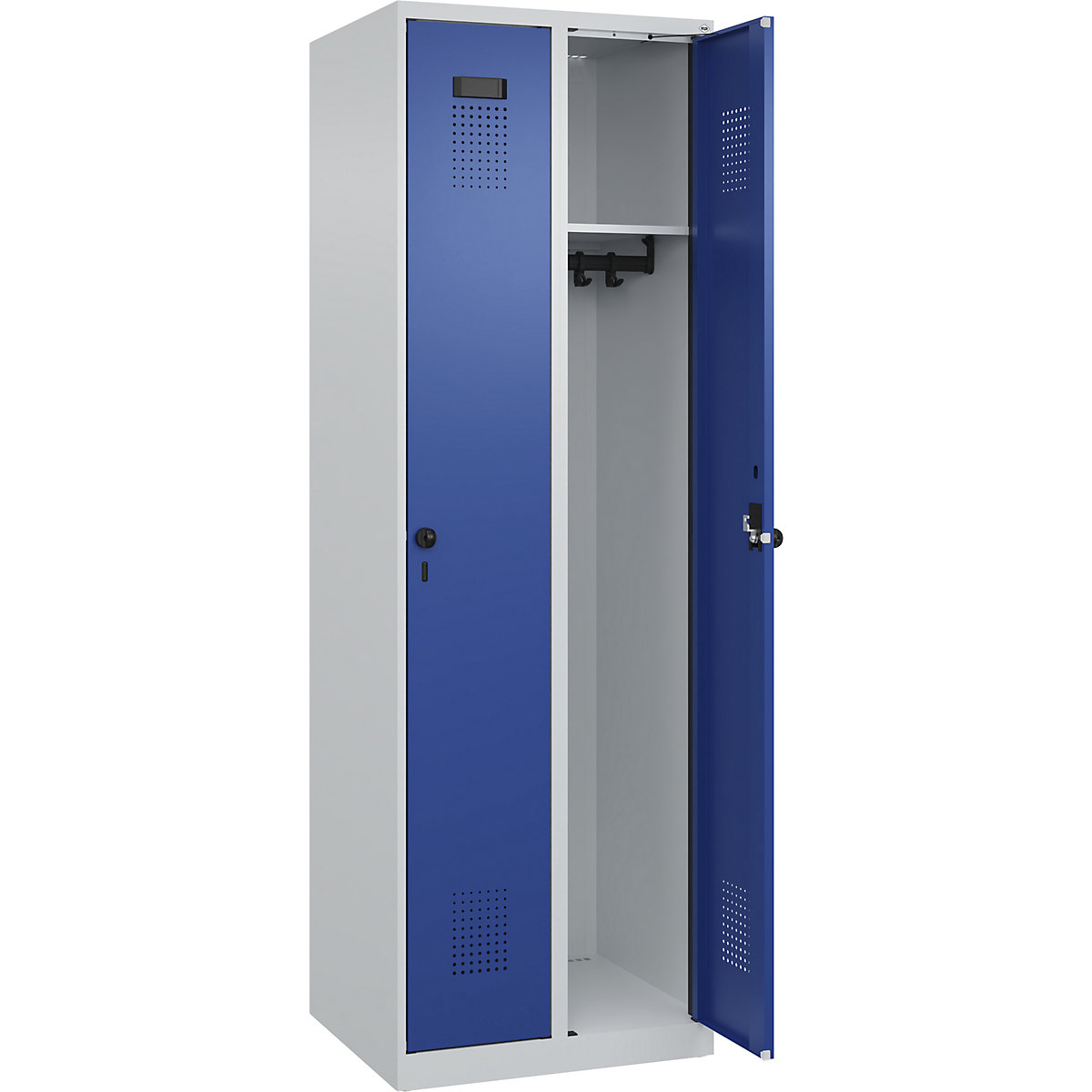 Cacifo Evolo PLUS – C+P, 2 compartimentos, cinzento claro/azul genciana, L 600 mm, com sapatas, trinco rotativo-0