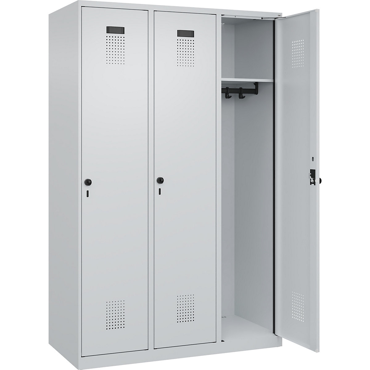 Cacifo Evolo PLUS – C+P, 3 compartimentos, cinzento claro, L 1200 mm, com sapatas, trinco rotativo-0