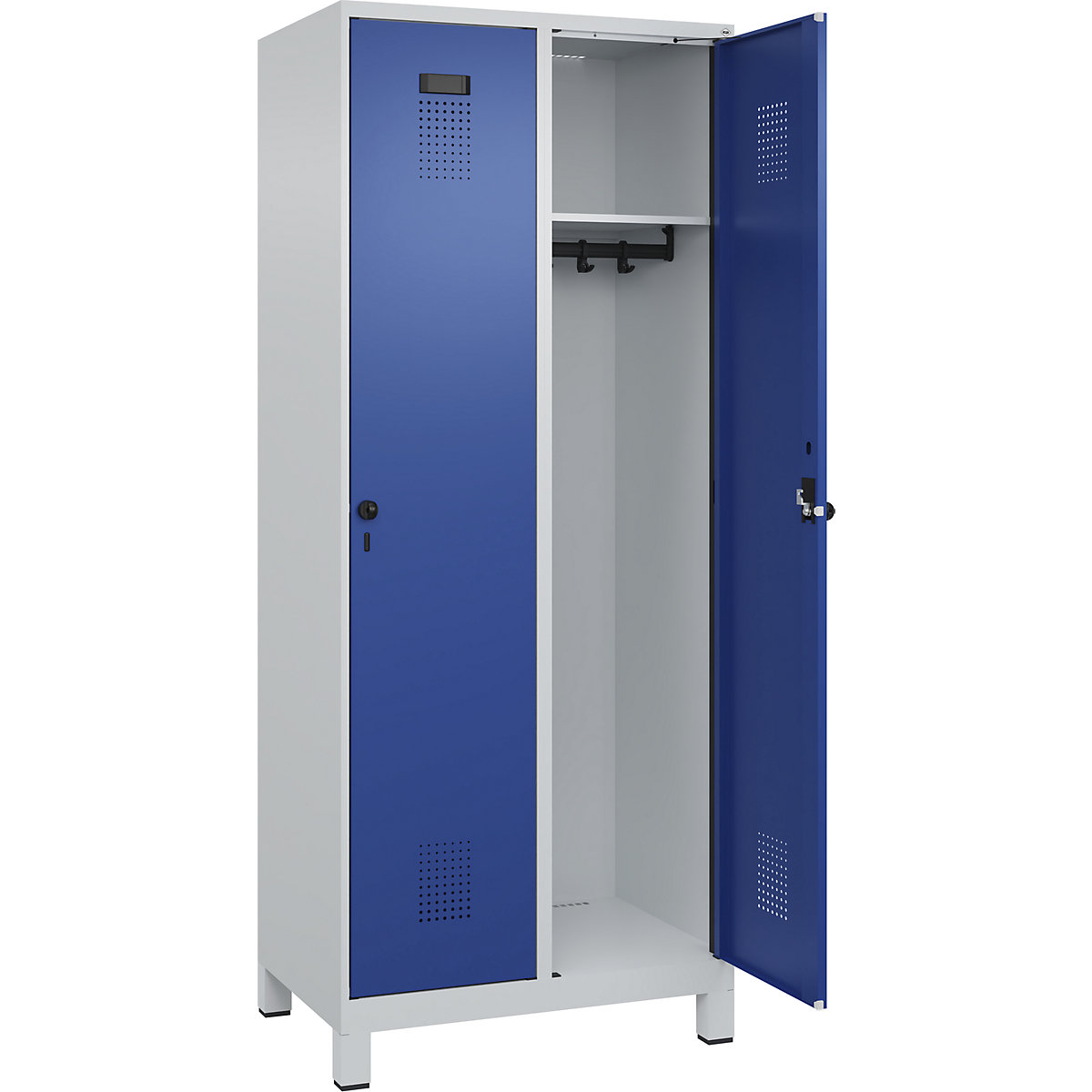 Cacifo Evolo PLUS – C+P, 2 compartimentos, cinzento claro/azul genciana, L 800 mm, com pés largos, trinco rotativo-0