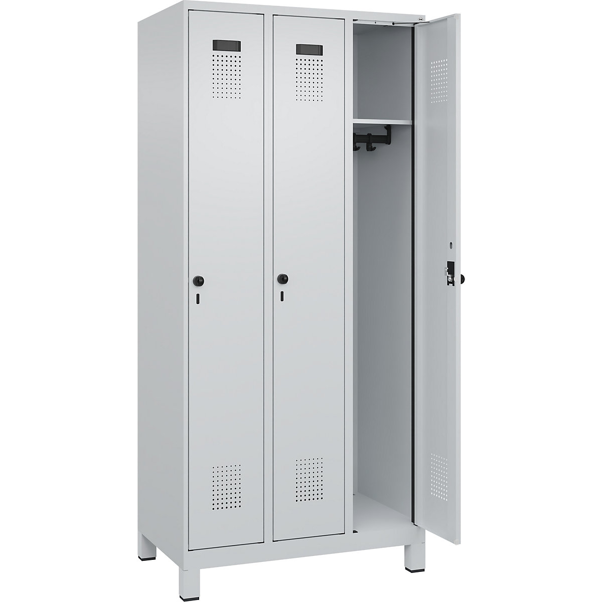 Cacifo Evolo PLUS – C+P, 3 compartimentos, cinzento claro, L 900 mm, com pés largos, trinco rotativo-0