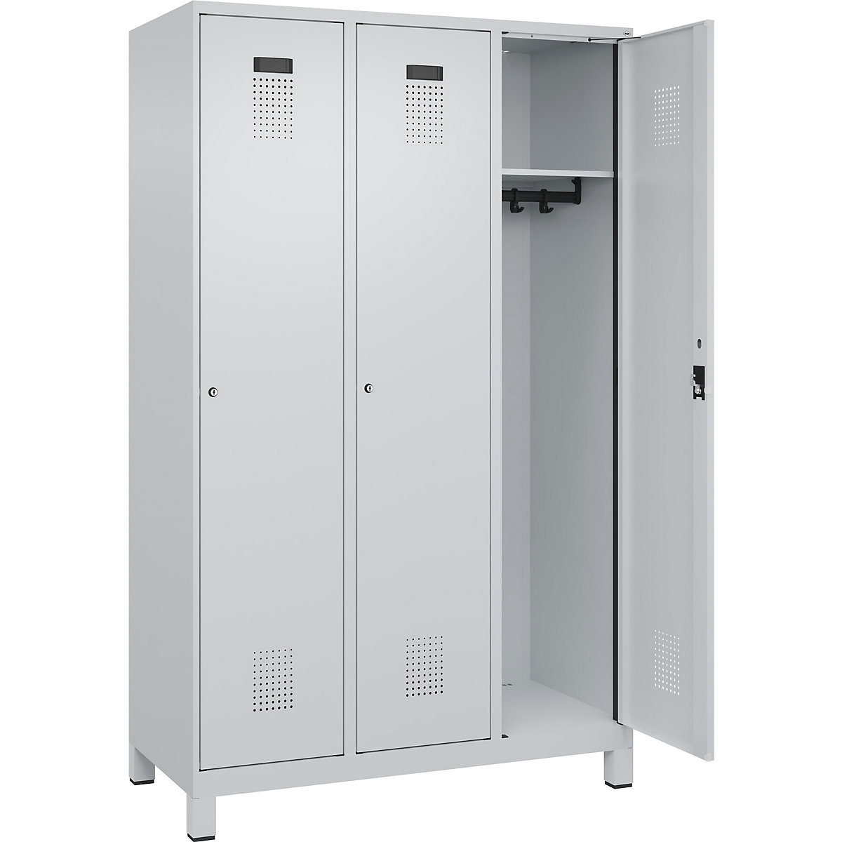 Cacifo Evolo PLUS – C+P, 3 compartimentos, cinzento claro, L 1200 mm, com pés largos, fechadura de cilindro-0