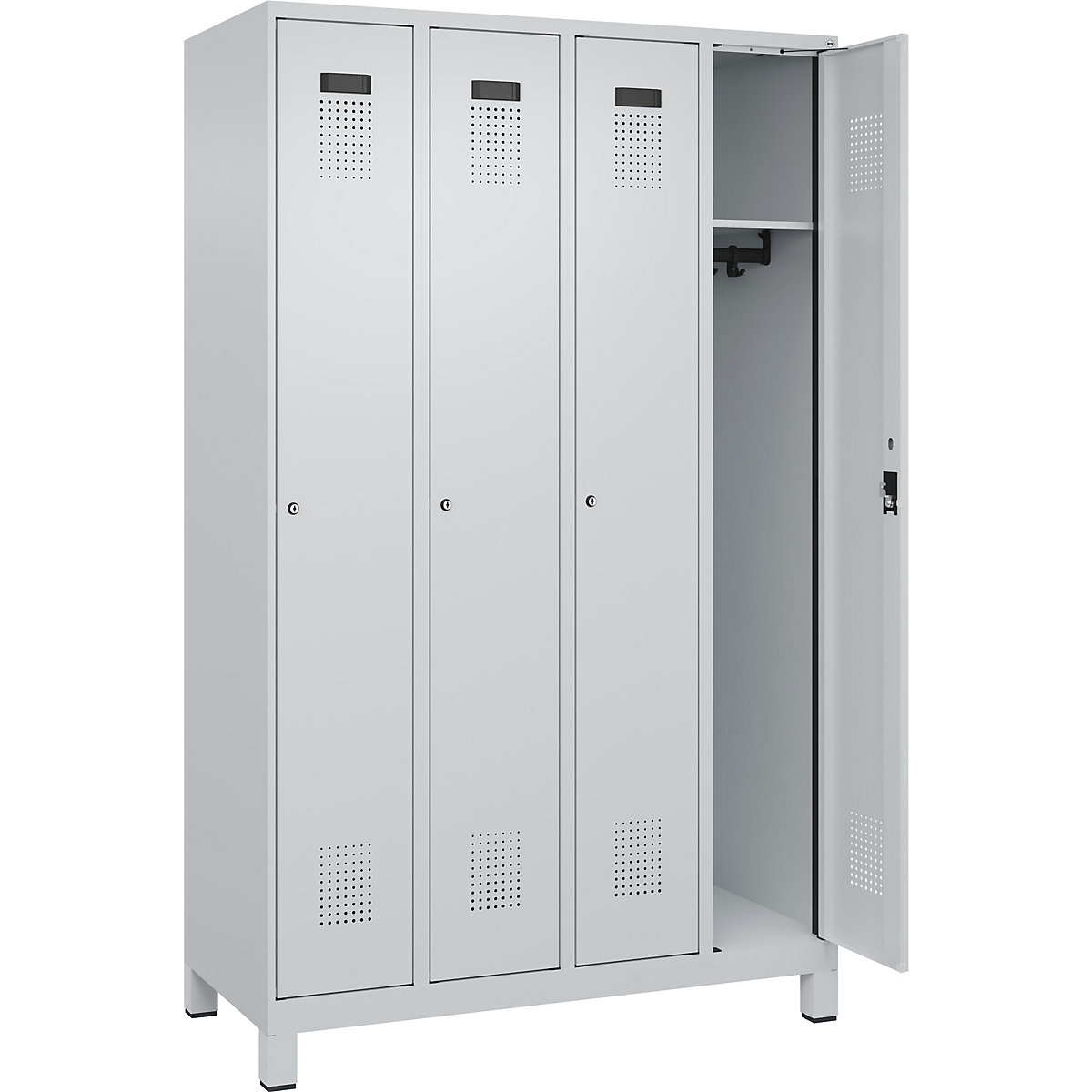 Cacifo Evolo PLUS – C+P, 4 compartimentos, cinzento claro, L 1200 mm, com pés largos, fechadura de cilindro-0