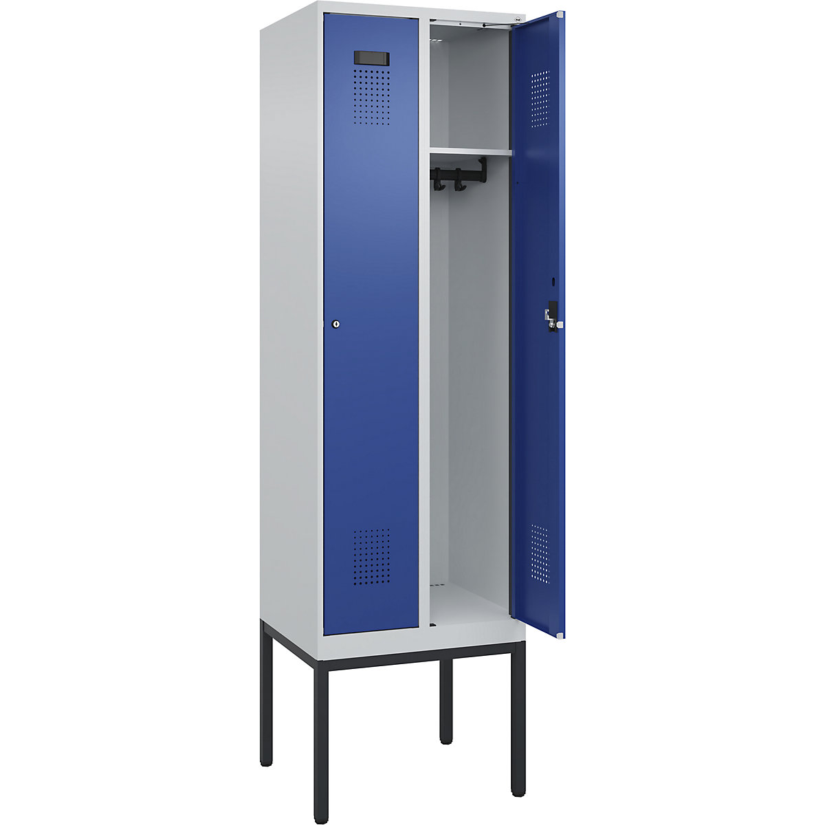 Cacifo Evolo PLUS – C+P, 2 compartimentos, cinzento claro/azul genciana, L 600 mm, com pés estreitos, fechadura de cilindro-0