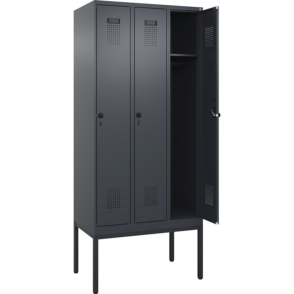 Cacifo Evolo PLUS – C+P, 3 compartimentos, cinzento, L 900 mm, com pés estreitos, trinco rotativo-0