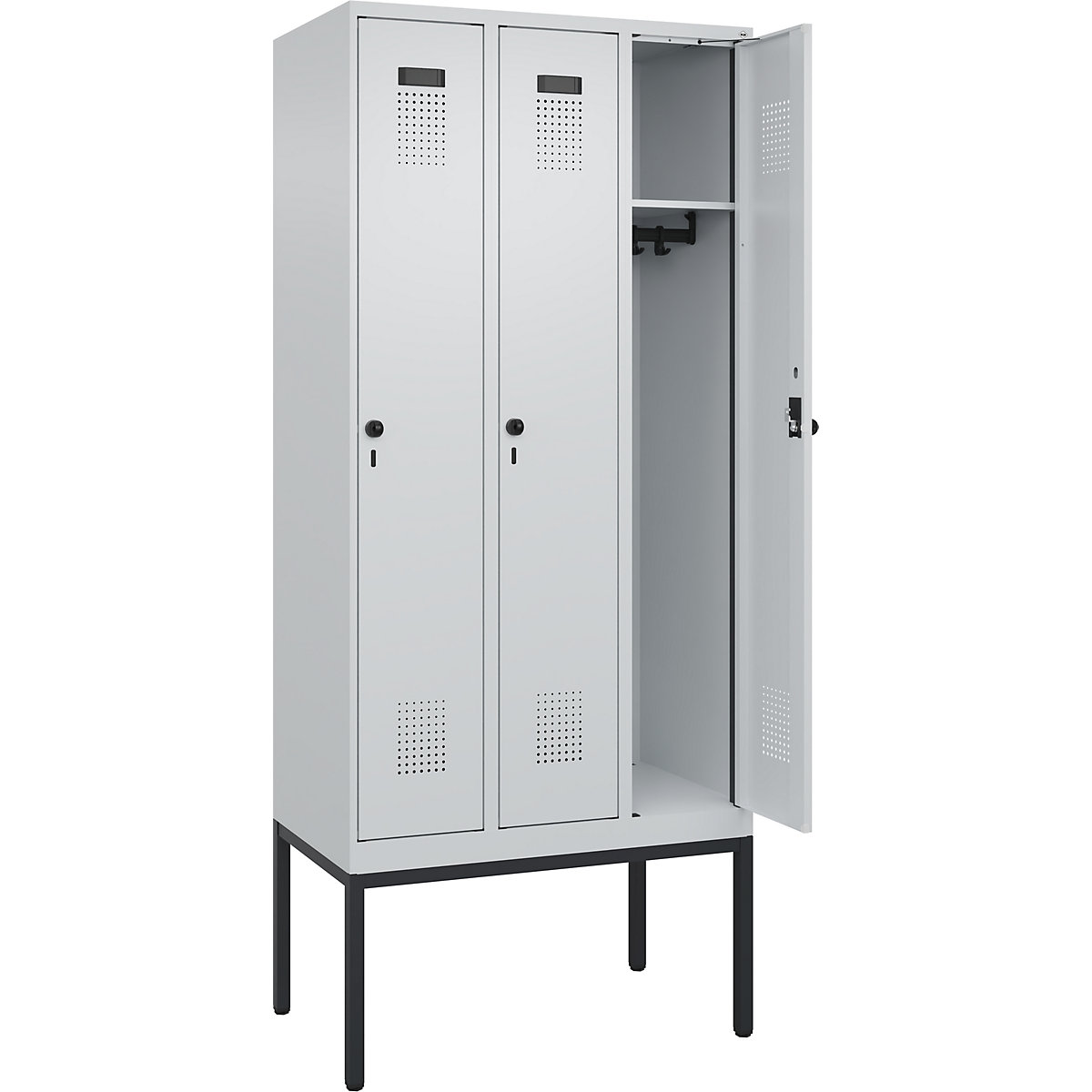 Cacifo Evolo PLUS – C+P, 3 compartimentos, cinzento claro, L 900 mm, com pés estreitos, trinco rotativo-0