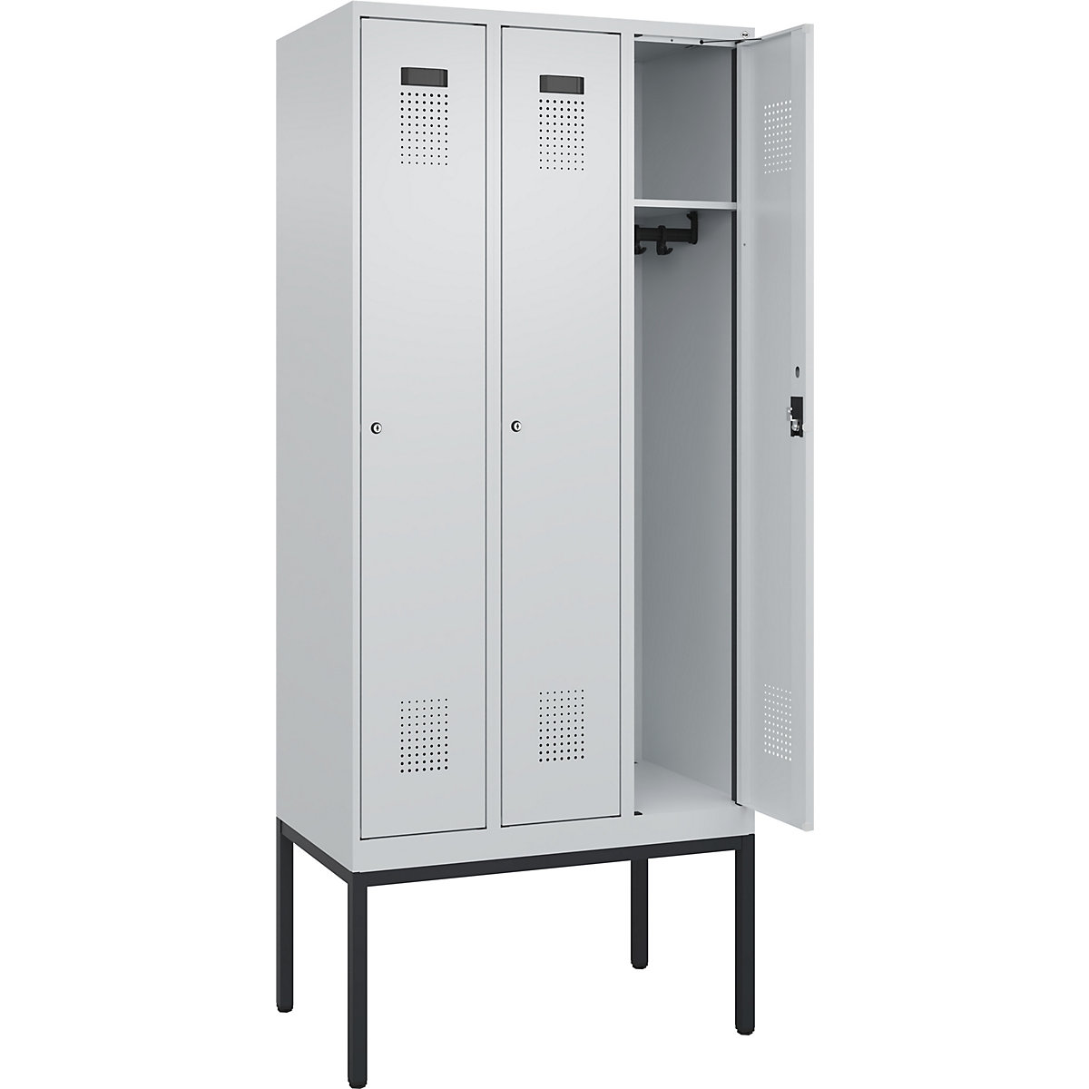 Cacifo Evolo PLUS – C+P, 3 compartimentos, cinzento claro, L 900 mm, com pés estreitos, fechadura de cilindro-0
