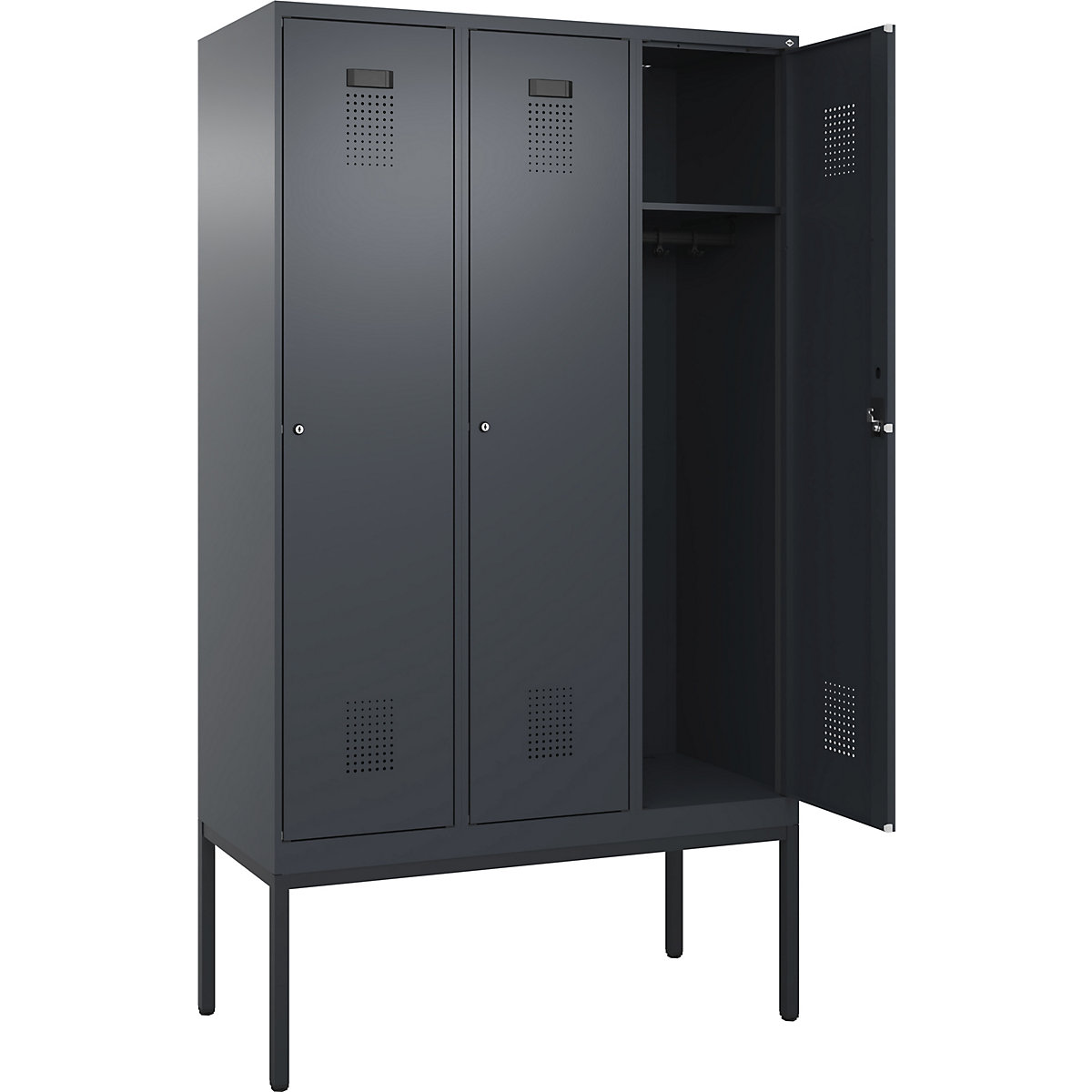 Cacifo Evolo PLUS – C+P, 3 compartimentos, cinzento, L 1200 mm, com pés estreitos, fechadura de cilindro-0