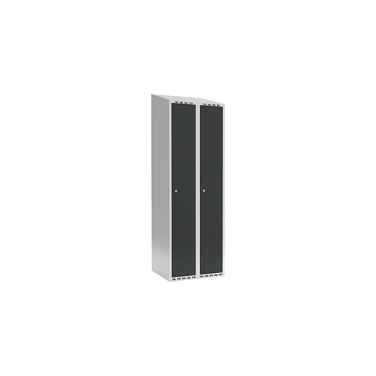 Cacifo Fydor, 2 compartimentos, cinzento claro/cinzento, L 600 mm, 2 compartimentos, forma de teto inclinado, fechadura de cilindro-0