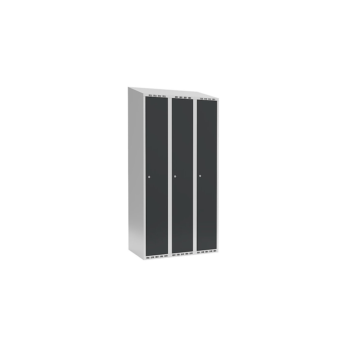 Cacifo Fydor, 3 compartimentos, cinzento claro/cinzento, L 900 mm, 3 compartimentos, forma de teto inclinado, fechadura de cilindro-0