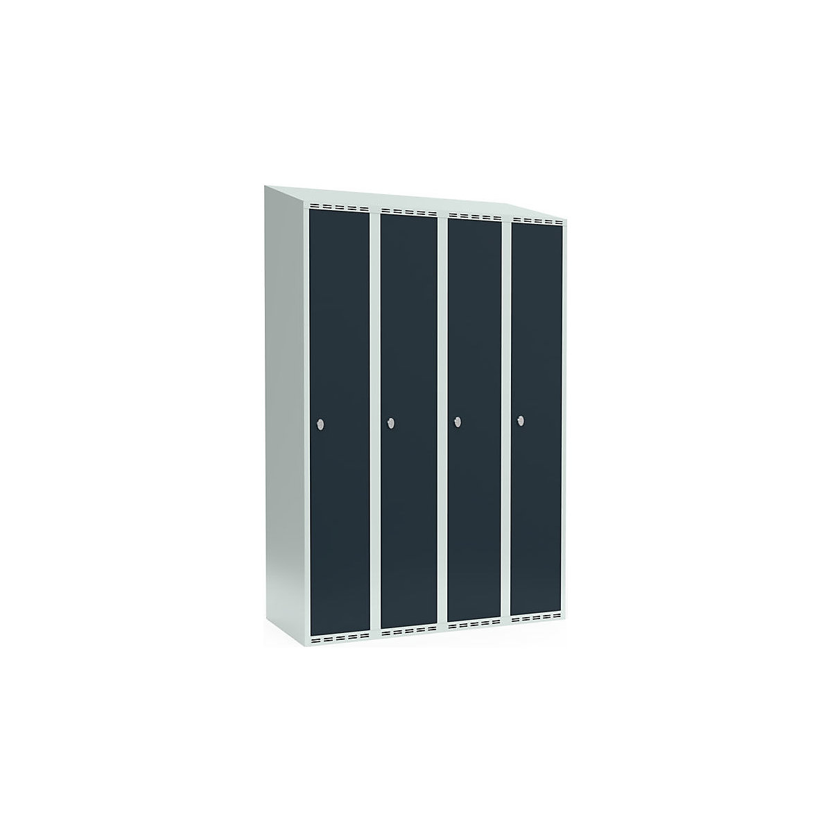 Cacifo Fydor, 4 compartimentos, cinzento claro/cinzento, L 1200 mm, 4 compartimentos, forma de teto inclinado, fecho de argola-0