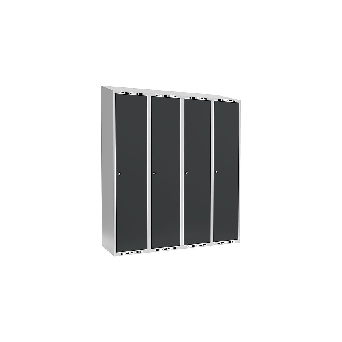 Cacifo Fydor, 4 compartimentos, cinzento claro/cinzento, L 1200 mm, 4 compartimentos, forma de teto inclinado, fechadura de cilindro-0