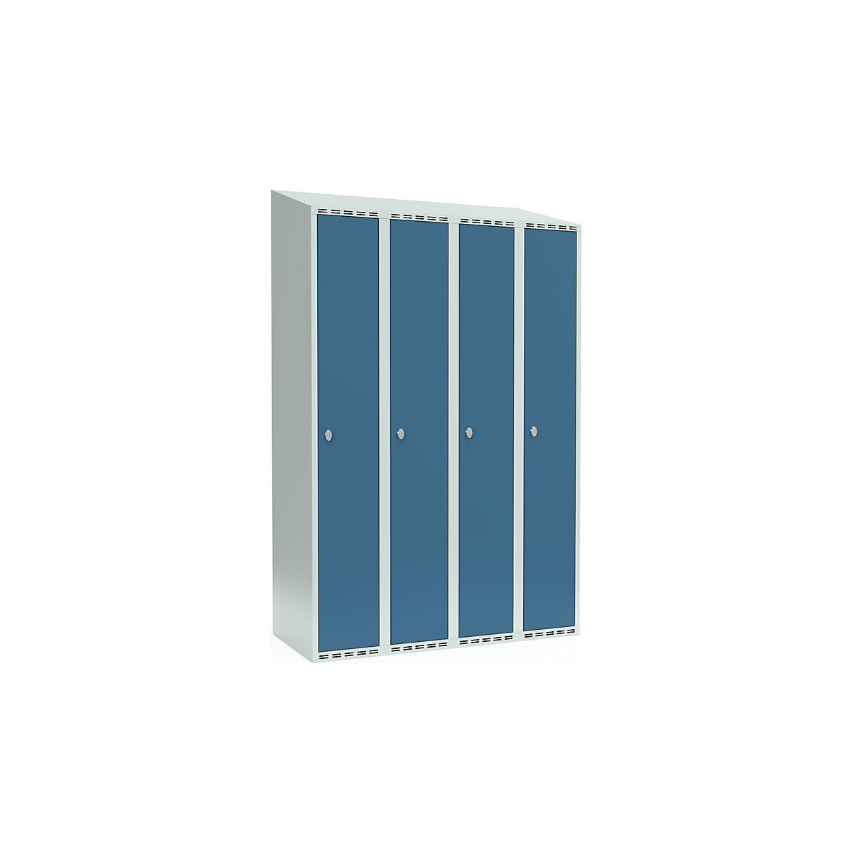 Cacifo Fydor, 4 compartimentos, cinzento claro/azul brilhante, L 1200 mm, 4 compartimentos, forma de teto inclinado, fecho de argola-0
