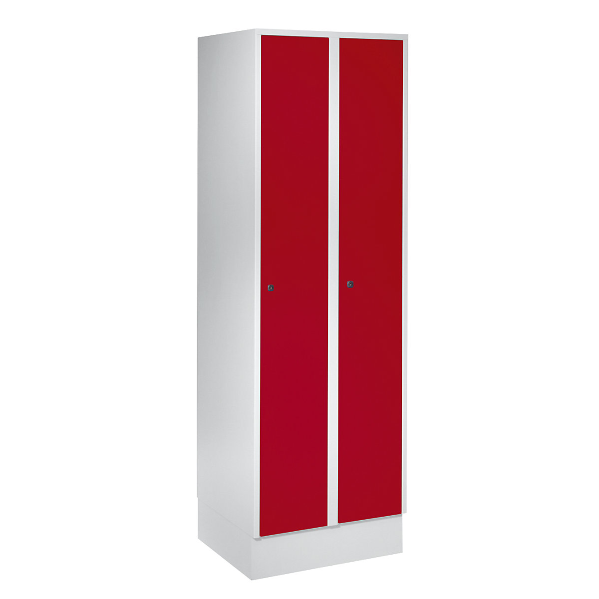 Cacifo München – Wolf, 2 compartimentos, cinzento claro/vermelho fogo, L 600 mm, com rodapé-0