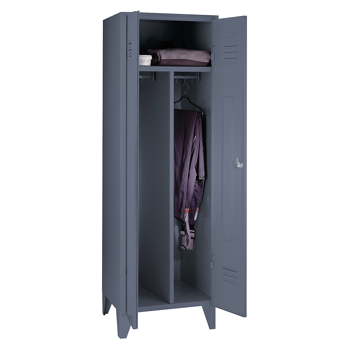 Cacifo com separação de roupa suja/limpa Berlin 2 – Wolf, 1 compartimento, cinzento azulado, largura 600 mm-0