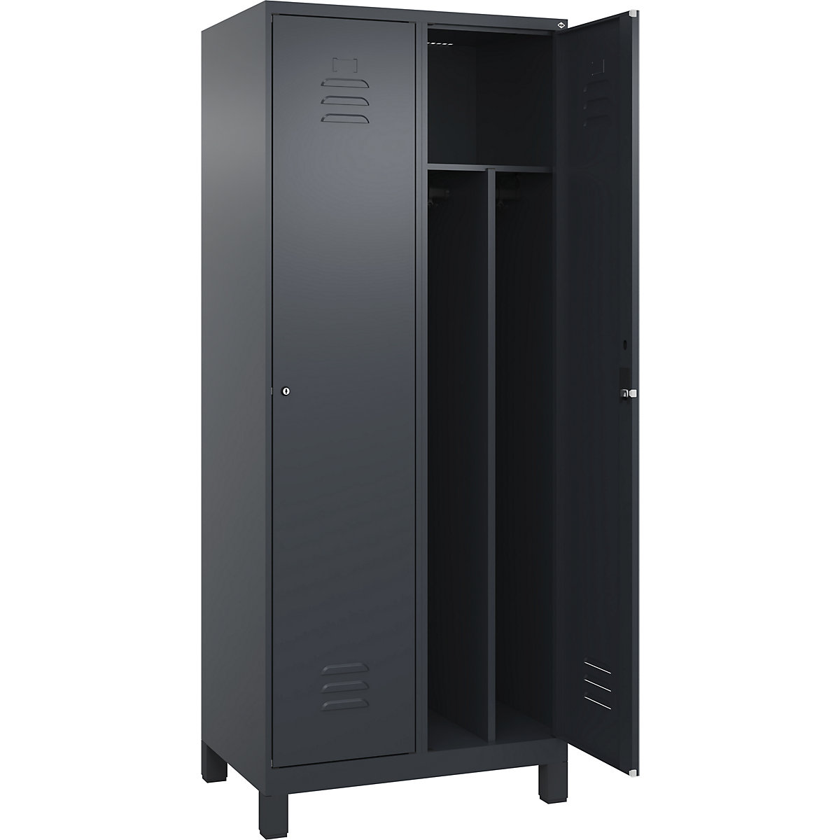 Cacifo com separação de roupa suja/limpa Classic PLUS, estreito – C+P, 2 compartimentos, divisória encurtada, cinzento, L 800 mm, com pés, fechadura de cilindro, divisória central-0