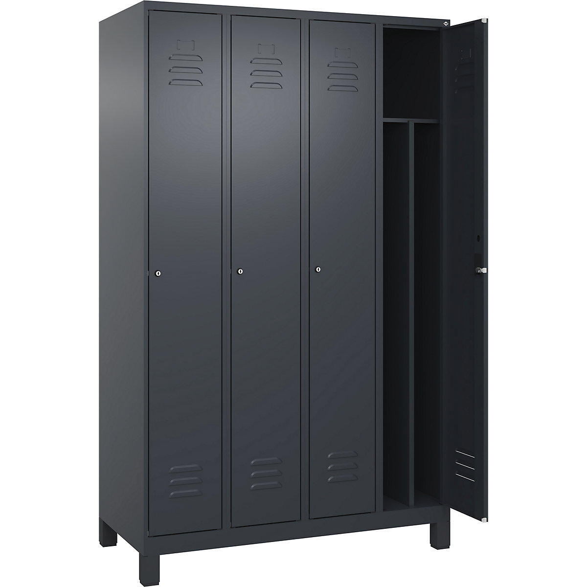 Cacifo com separação de roupa suja/limpa Classic PLUS, estreito – C+P, 4 compartimentos, divisória encurtada, cinzento, L 1200 mm, com pés, fechadura de cilindro, divisória central-0