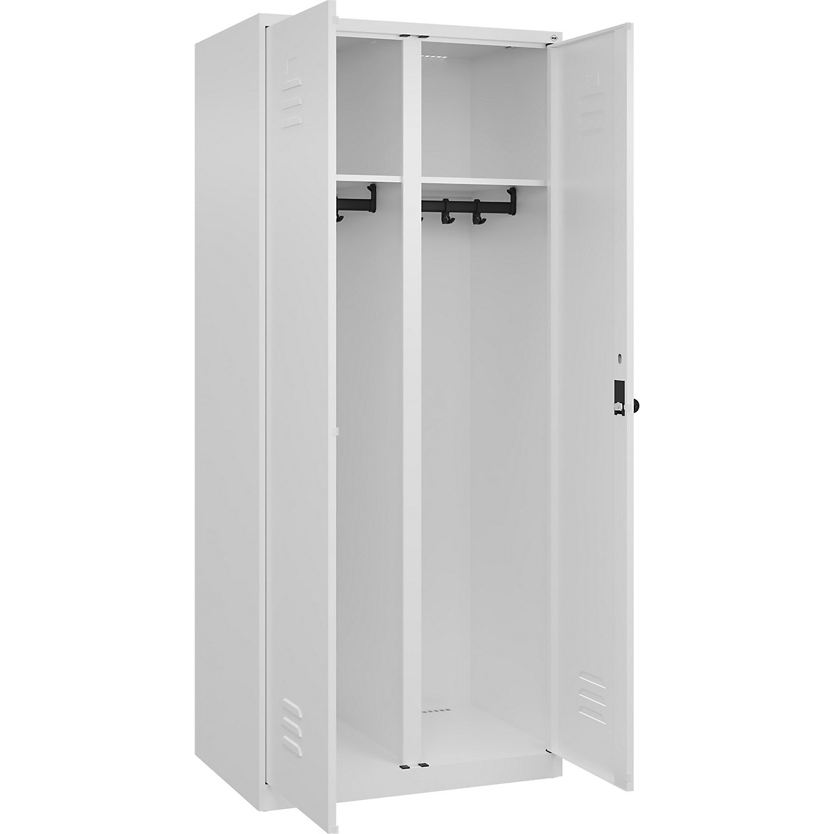 Cacifo com separação de roupa suja/limpa Classic PLUS – C+P, 1 compartimento, branco trânsito, AxL 1850 x 800 mm, com sapatas, trinco rotativo-0