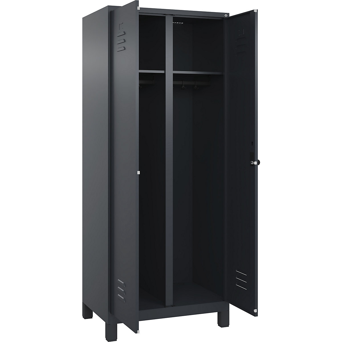 Cacifo com separação de roupa suja/limpa Classic PLUS – C+P, 1 compartimento, cinzento, AxL 1950 x 800 mm, com pés, trinco rotativo-0