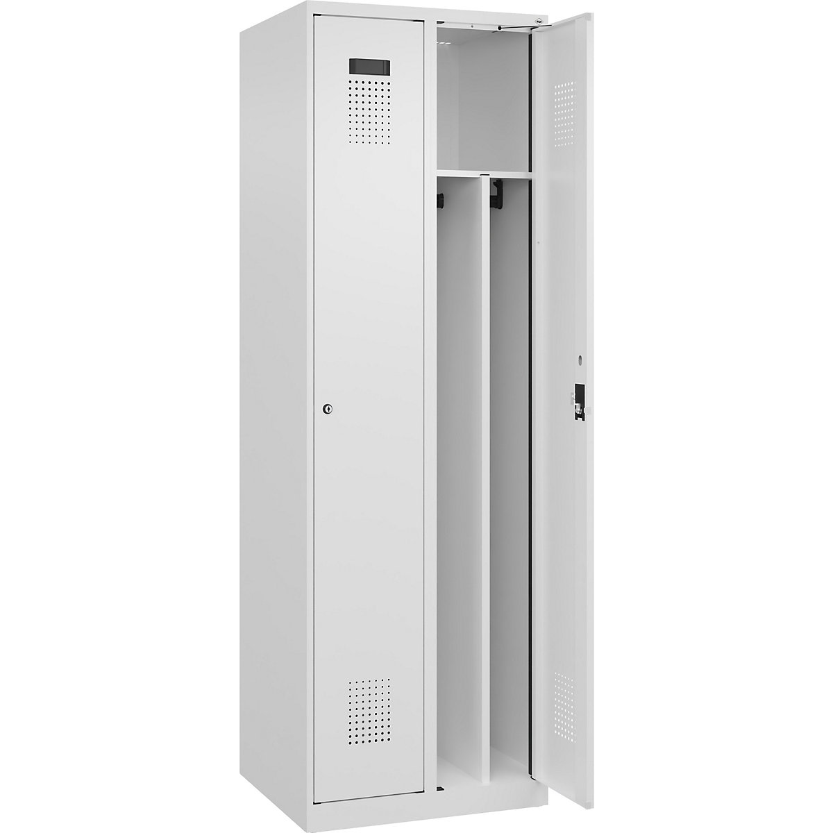 Cacifo com separação de roupa suja/limpa Evolo PLUS, estreito, 2 compartimentos, divisória encurtada, branco, L 600 mm, com sapatas, fechadura de cilindro-0