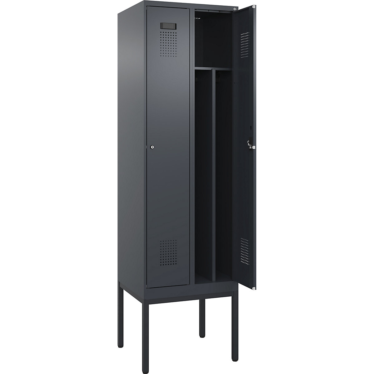 Cacifo com separação de roupa suja/limpa Evolo PLUS, estreito, 2 compartimentos, divisória encurtada, cinzento, L 600 mm, com pés estreitos, fechadura de cilindro-0