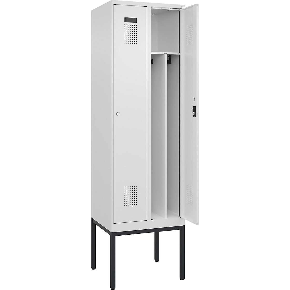 Cacifo com separação de roupa suja/limpa Evolo PLUS, estreito, 2 compartimentos, divisória encurtada, branco, L 600 mm, com pés estreitos, fechadura de cilindro-0