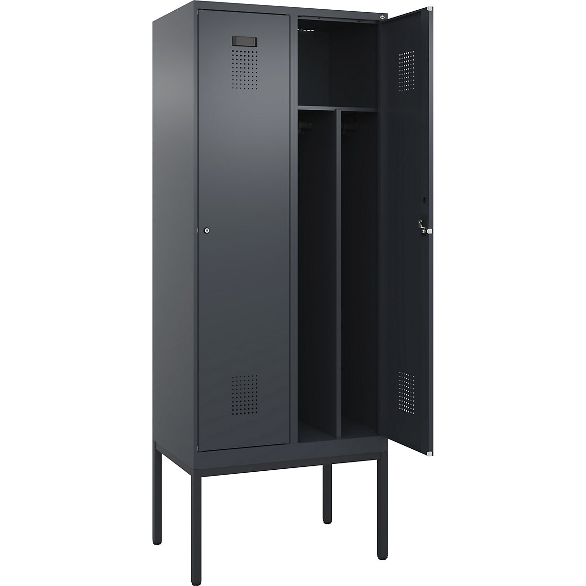 Cacifo com separação de roupa suja/limpa Evolo PLUS, estreito, 2 compartimentos, divisória encurtada, cinzento, L 800 mm, com pés estreitos, fechadura de cilindro-0