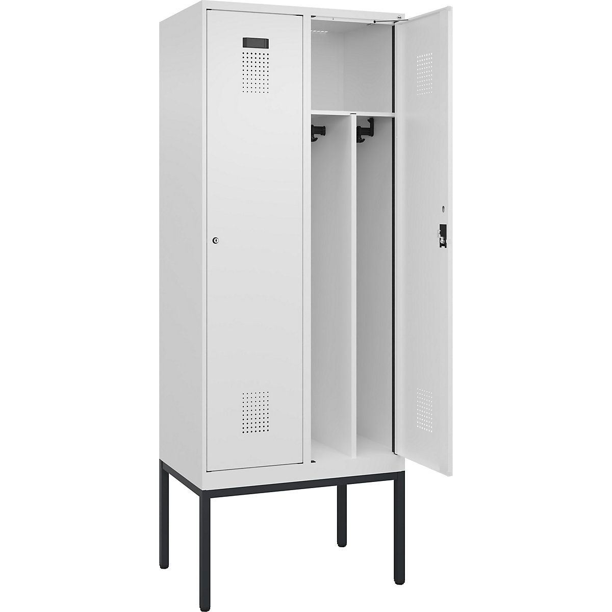 Cacifo com separação de roupa suja/limpa Evolo PLUS, estreito, 2 compartimentos, divisória encurtada, branco, L 800 mm, com pés estreitos, fechadura de cilindro-0