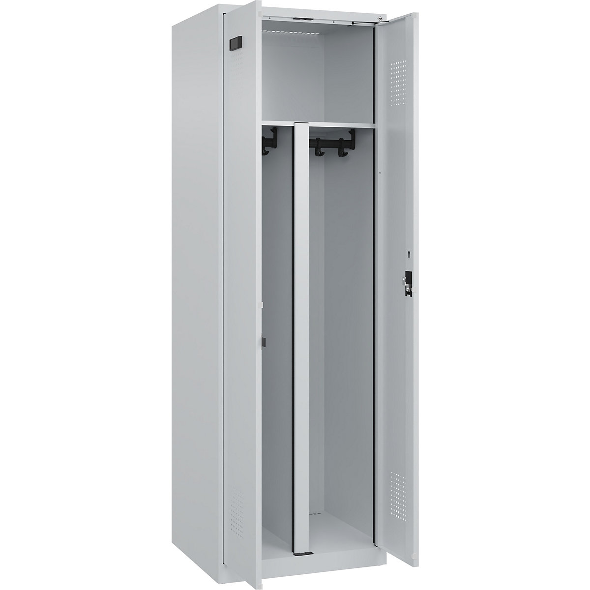 Cacifo com separação de roupa suja/limpa Evolo PLUS, 1 compartimento, divisória encurtada, cinzento claro, L 600 mm, com sapatas, fechadura de cilindro-0