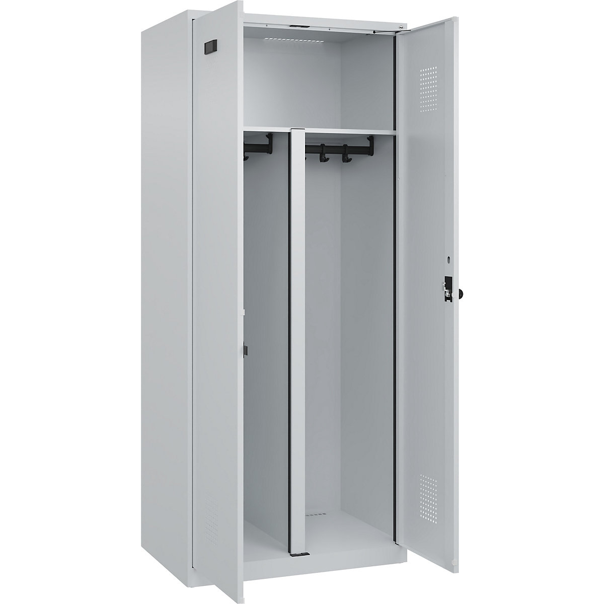 Cacifo com separação de roupa suja/limpa Evolo PLUS, 1 compartimento, divisória encurtada, cinzento claro, L 800 mm, com sapatas, trinco de segurança rotativo-0