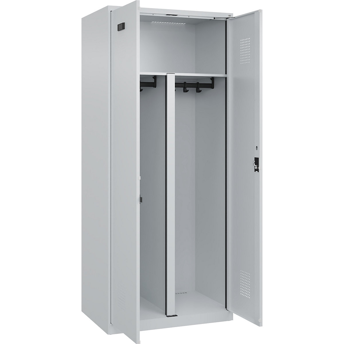 Cacifo com separação de roupa suja/limpa Evolo PLUS, 1 compartimento, divisória encurtada, cinzento claro, L 800 mm, com sapatas, fechadura de cilindro-0