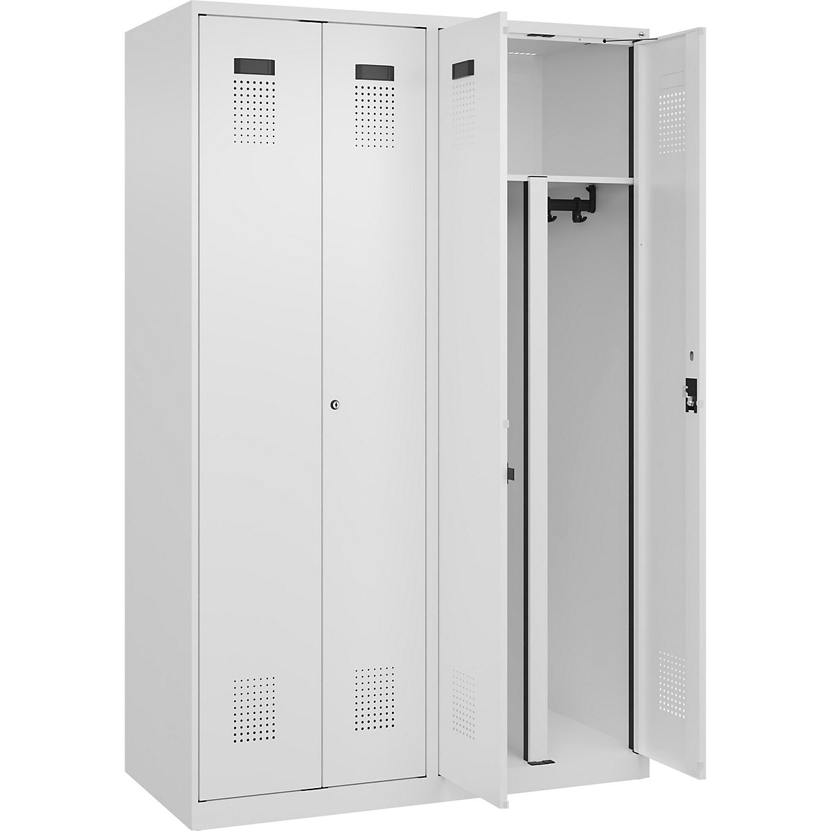 Cacifo com separação de roupa suja/limpa Evolo PLUS, 2 compartimentos, divisória encurtada, branco, L 1200 mm, com sapatas, fechadura de cilindro-0