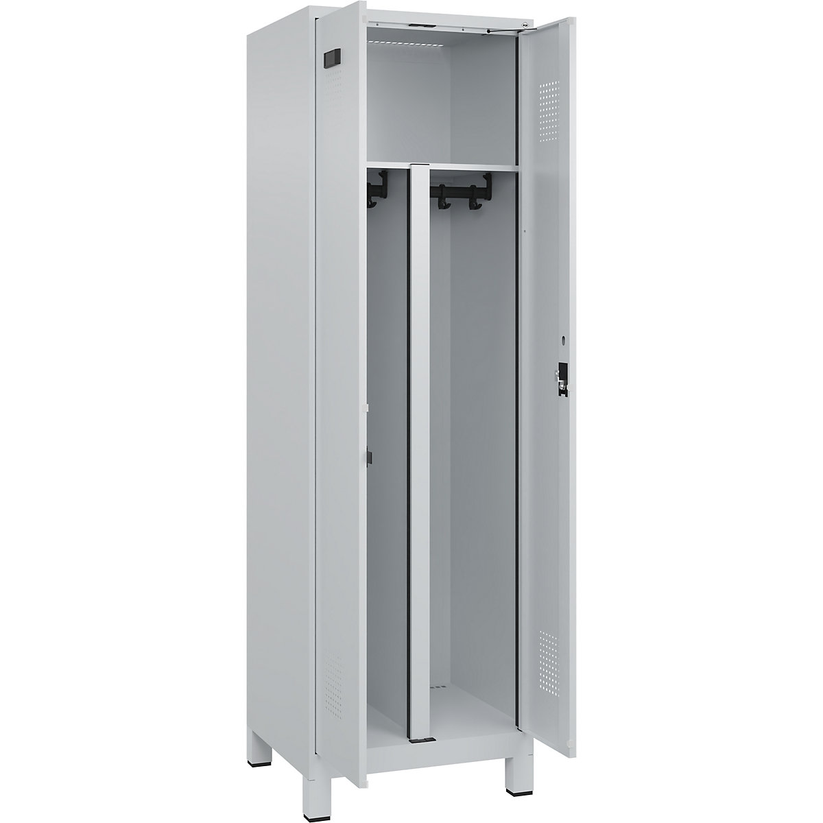 Cacifo com separação de roupa suja/limpa Evolo PLUS, 1 compartimento, divisória encurtada, cinzento claro, L 600 mm, com pés largos, fechadura de cilindro-0