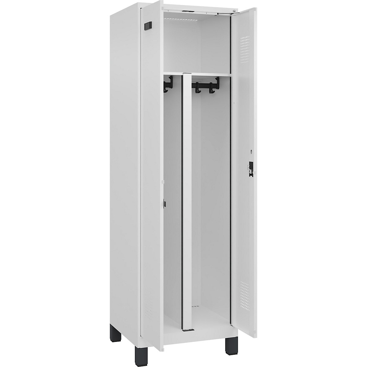 Cacifo com separação de roupa suja/limpa Evolo PLUS, 1 compartimento, divisória encurtada, branco, L 600 mm, com pés largos, fechadura de cilindro-0