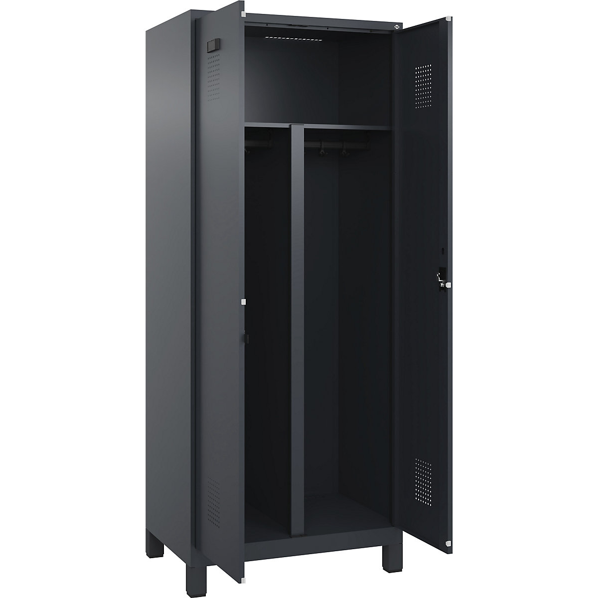 Cacifo com separação de roupa suja/limpa Evolo PLUS, 1 compartimento, divisória encurtada, cinzento, L 800 mm, com pés largos, fechadura de cilindro-0