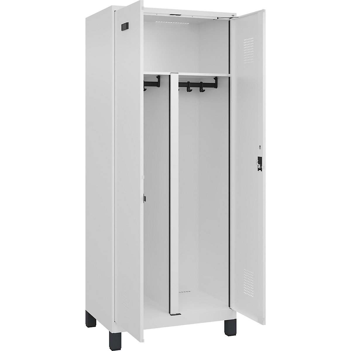 Cacifo com separação de roupa suja/limpa Evolo PLUS, 1 compartimento, divisória encurtada, branco, L 800 mm, com pés largos, fechadura de cilindro-0