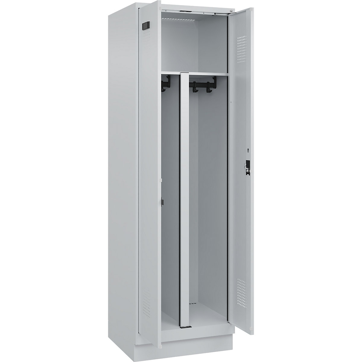 Cacifo com separação de roupa suja/limpa Evolo PLUS, 1 compartimento, divisória encurtada, cinzento claro, L 600 mm, com rodapé, fechadura de cilindro-0