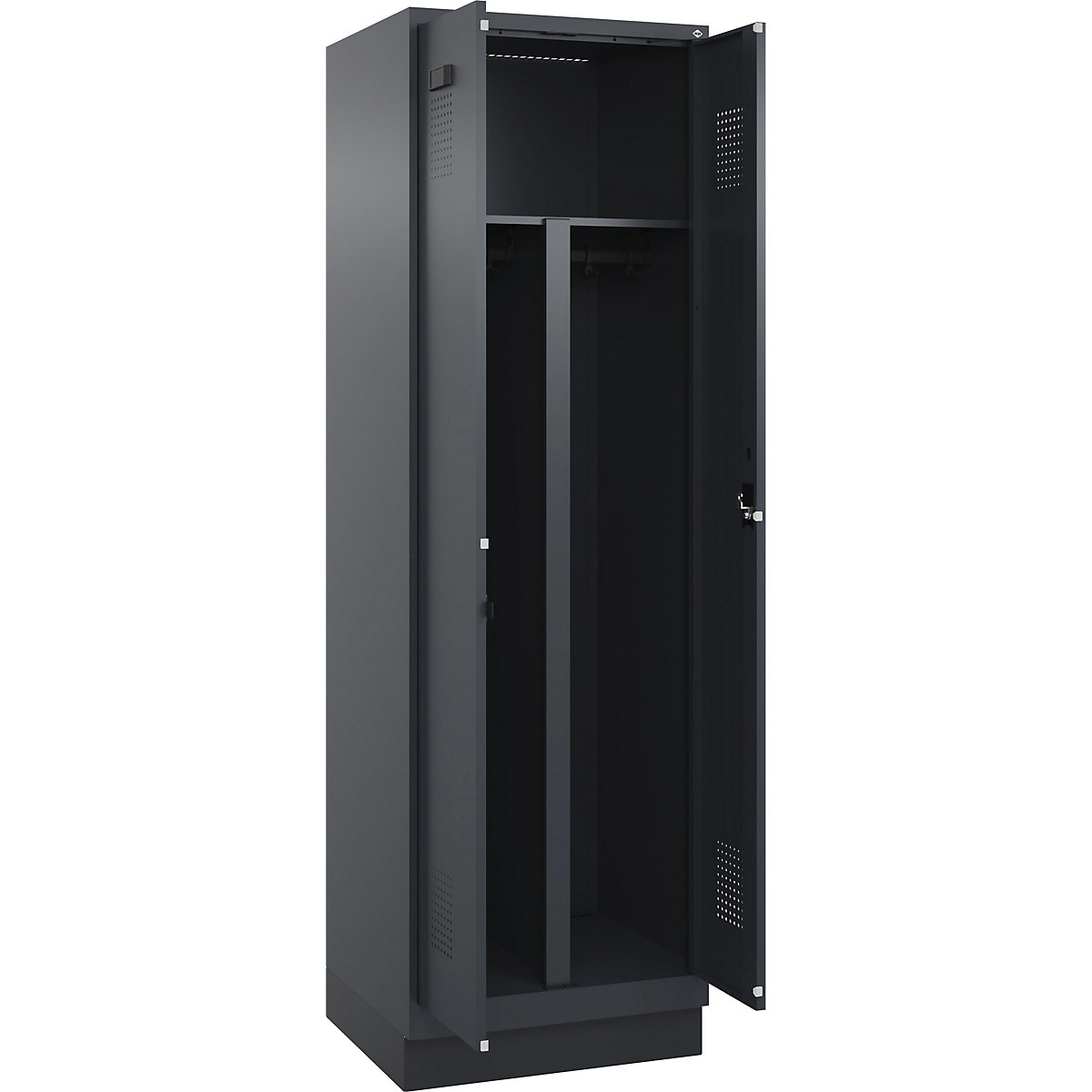 Cacifo com separação de roupa suja/limpa Evolo PLUS, 1 compartimento, divisória encurtada, cinzento, L 600 mm, com rodapé, fechadura de cilindro-0
