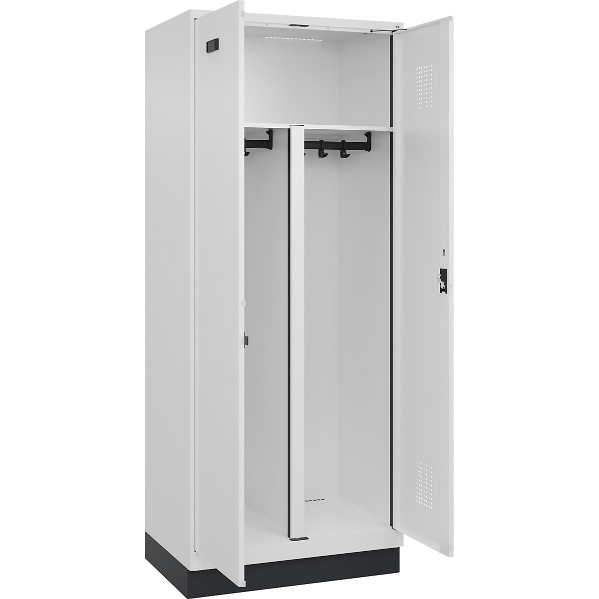 Cacifo com separação de roupa suja/limpa Evolo PLUS, 1 compartimento, divisória encurtada, branco, L 800 mm, com rodapé, fechadura de cilindro-0