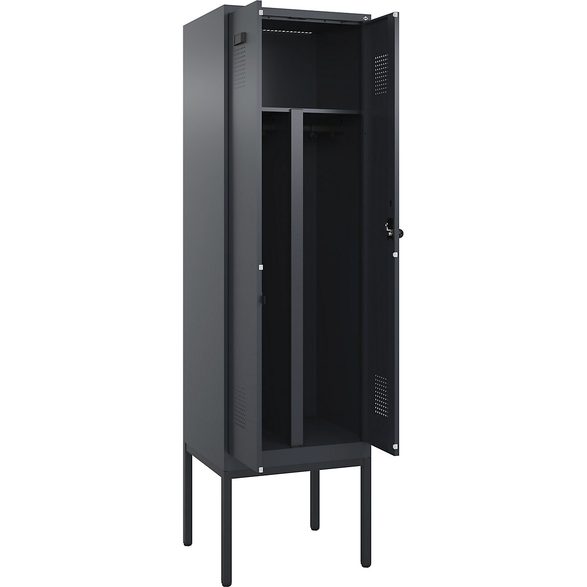 Cacifo com separação de roupa suja/limpa Evolo PLUS, 1 compartimento, divisória encurtada, cinzento, L 600 mm, com pés estreitos, trinco de segurança rotativo-0