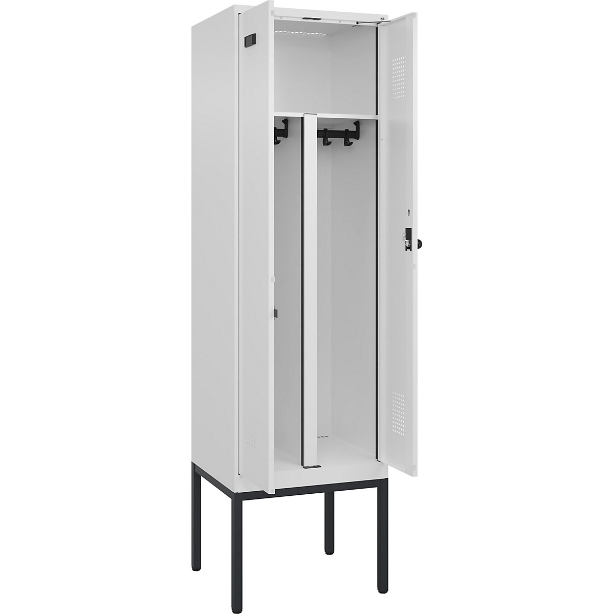 Cacifo com separação de roupa suja/limpa Evolo PLUS, 1 compartimento, divisória encurtada, branco, L 600 mm, com pés estreitos, trinco de segurança rotativo-0