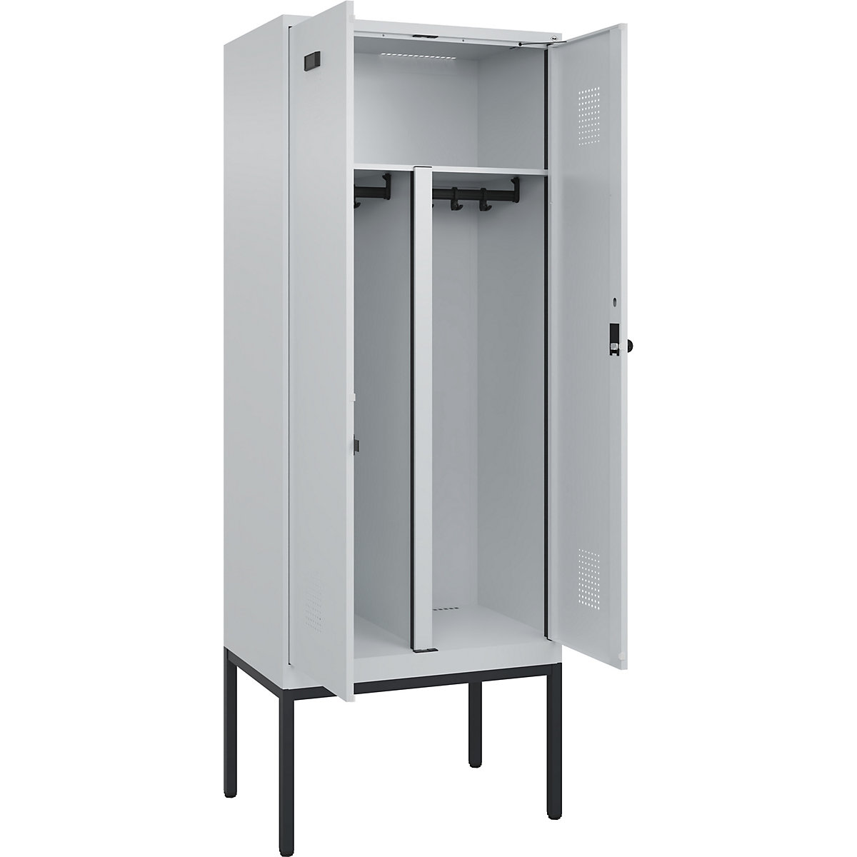 Cacifo com separação de roupa suja/limpa Evolo PLUS, 1 compartimento, divisória encurtada, cinzento claro, L 800 mm, com pés estreitos, trinco de segurança rotativo-0