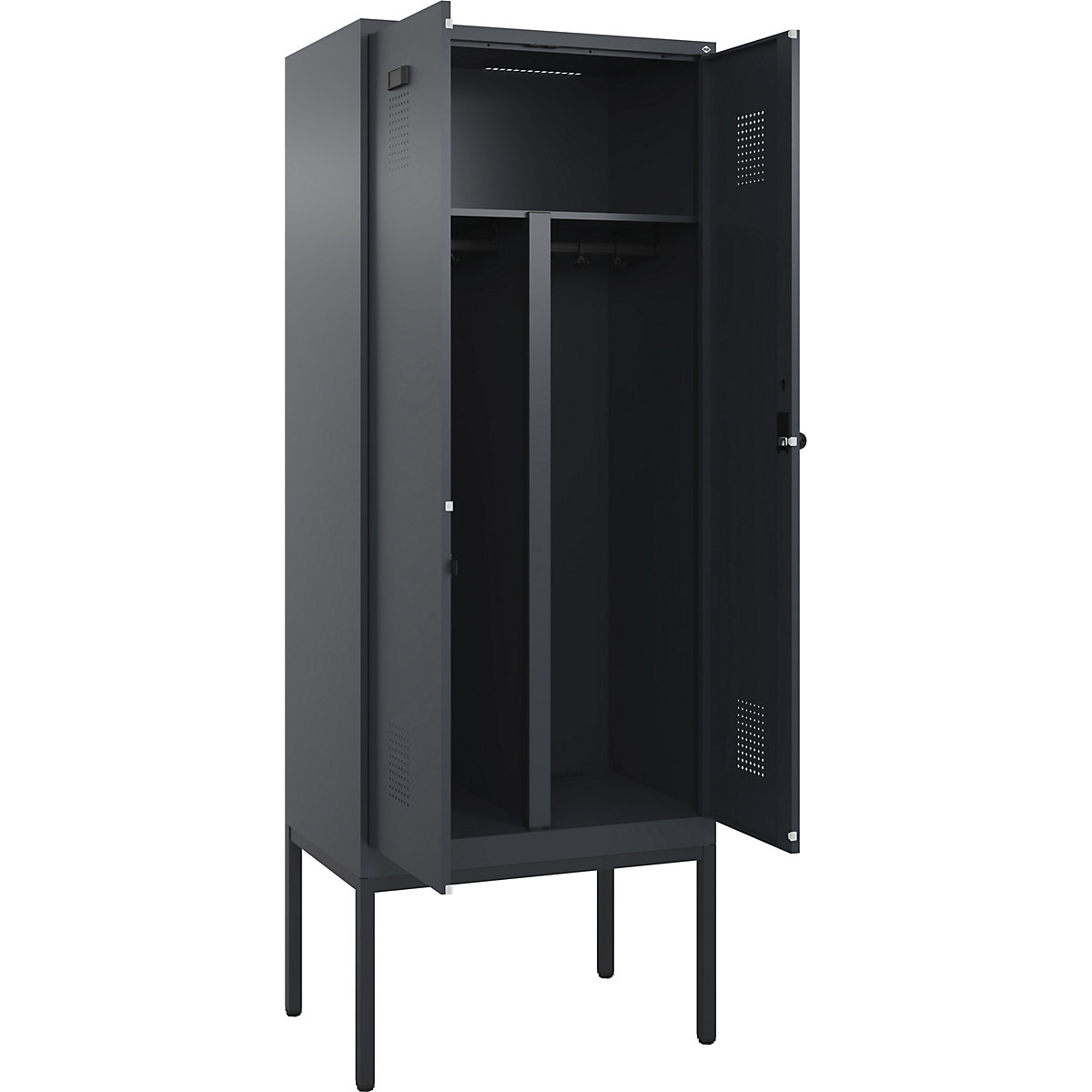 Cacifo com separação de roupa suja/limpa Evolo PLUS, 1 compartimento, divisória encurtada, cinzento, L 800 mm, com pés estreitos, trinco de segurança rotativo-0