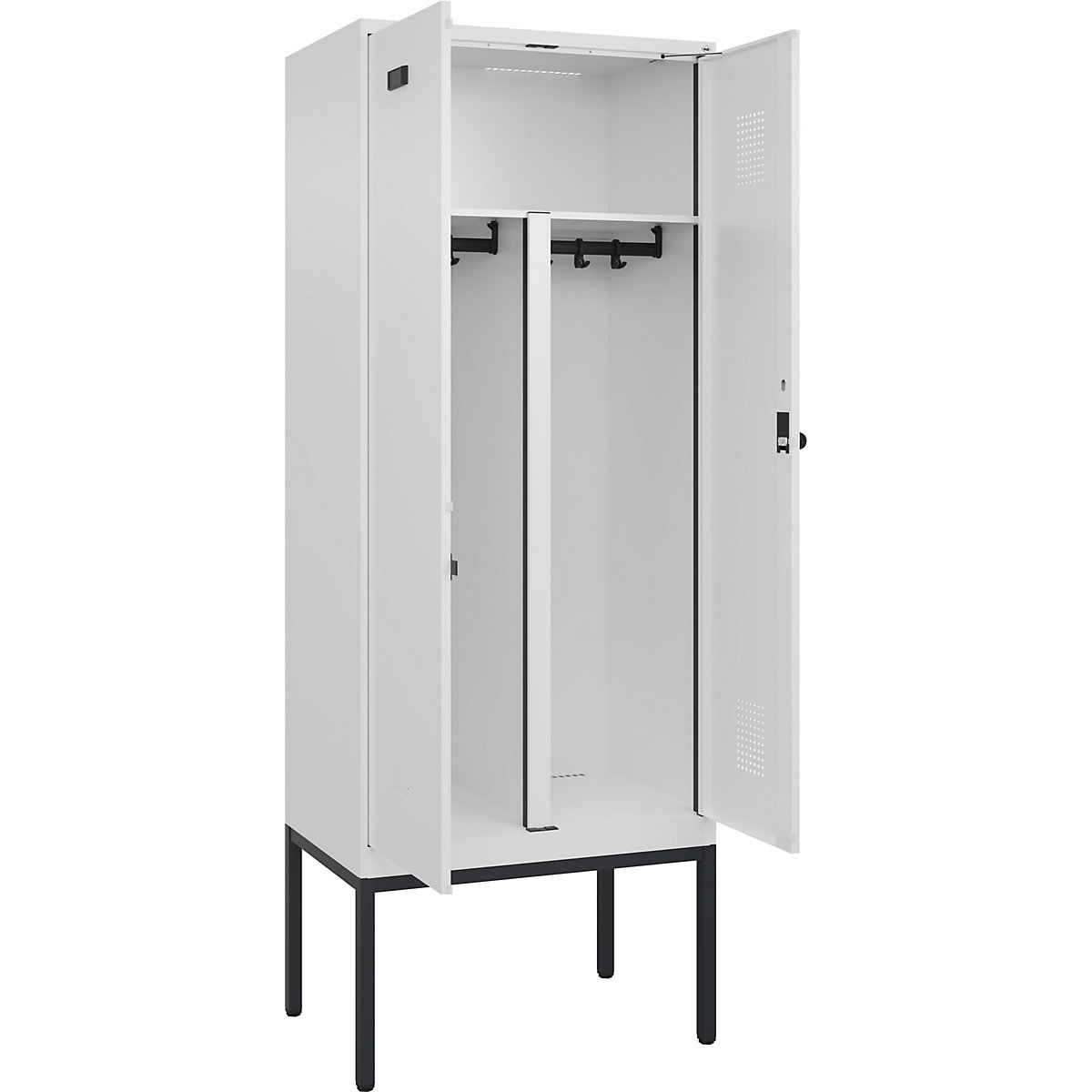 Cacifo com separação de roupa suja/limpa Evolo PLUS, 1 compartimento, divisória encurtada, branco, L 800 mm, com pés estreitos, trinco de segurança rotativo-0