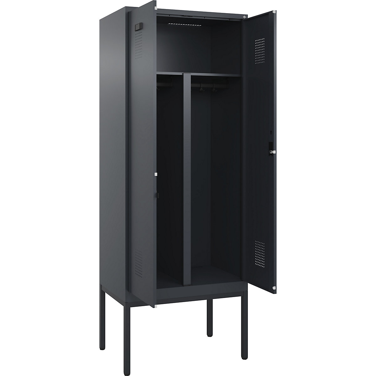 Cacifo com separação de roupa suja/limpa Evolo PLUS, 1 compartimento, divisória encurtada, cinzento, L 800 mm, com pés estreitos, fechadura de cilindro-0