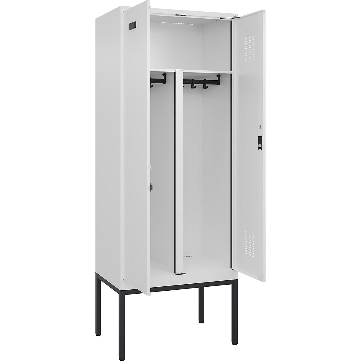 Cacifo com separação de roupa suja/limpa Evolo PLUS, 1 compartimento, divisória encurtada, branco, L 800 mm, com pés estreitos, fechadura de cilindro-0