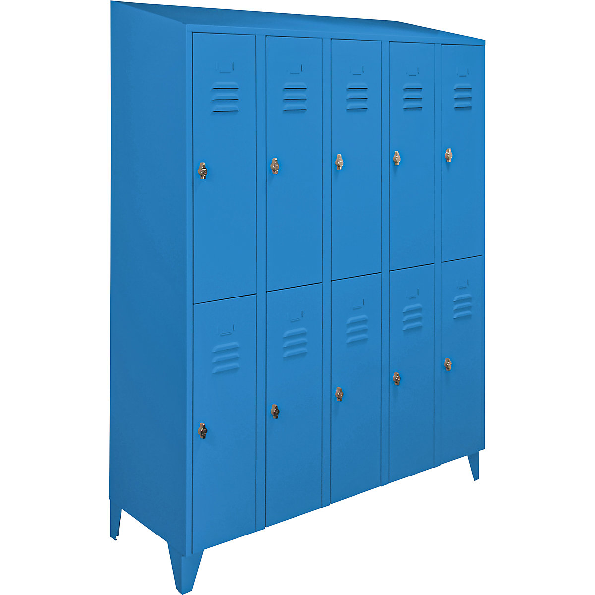 Cacifo de dois andares Berlin 2 – Wolf, 5 compartimentos, azul claro, largura 1500 mm, forma de teto inclinado-0